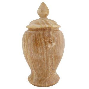 1990s Vintage golden beige striped Philippine marble stone large storage jar